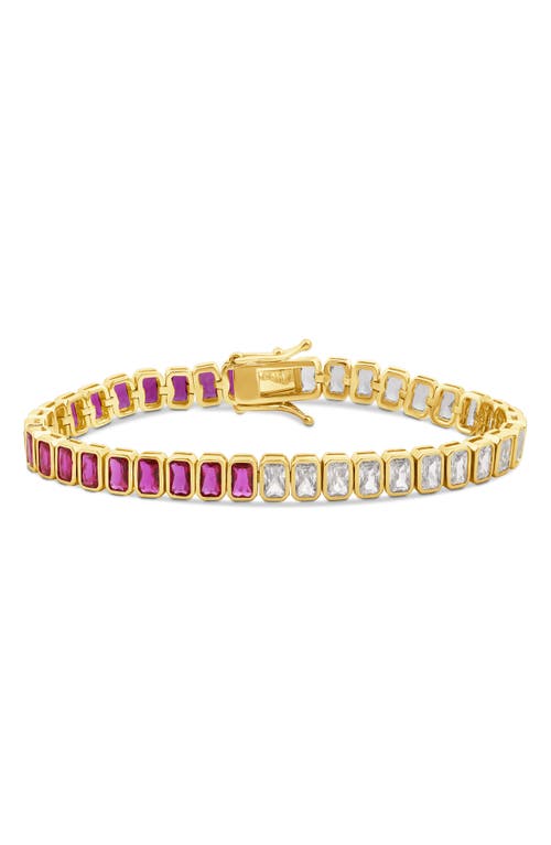 Shymi Bezel Set Cubic Zirconia Tennis Bracelet In Gold/pinkn