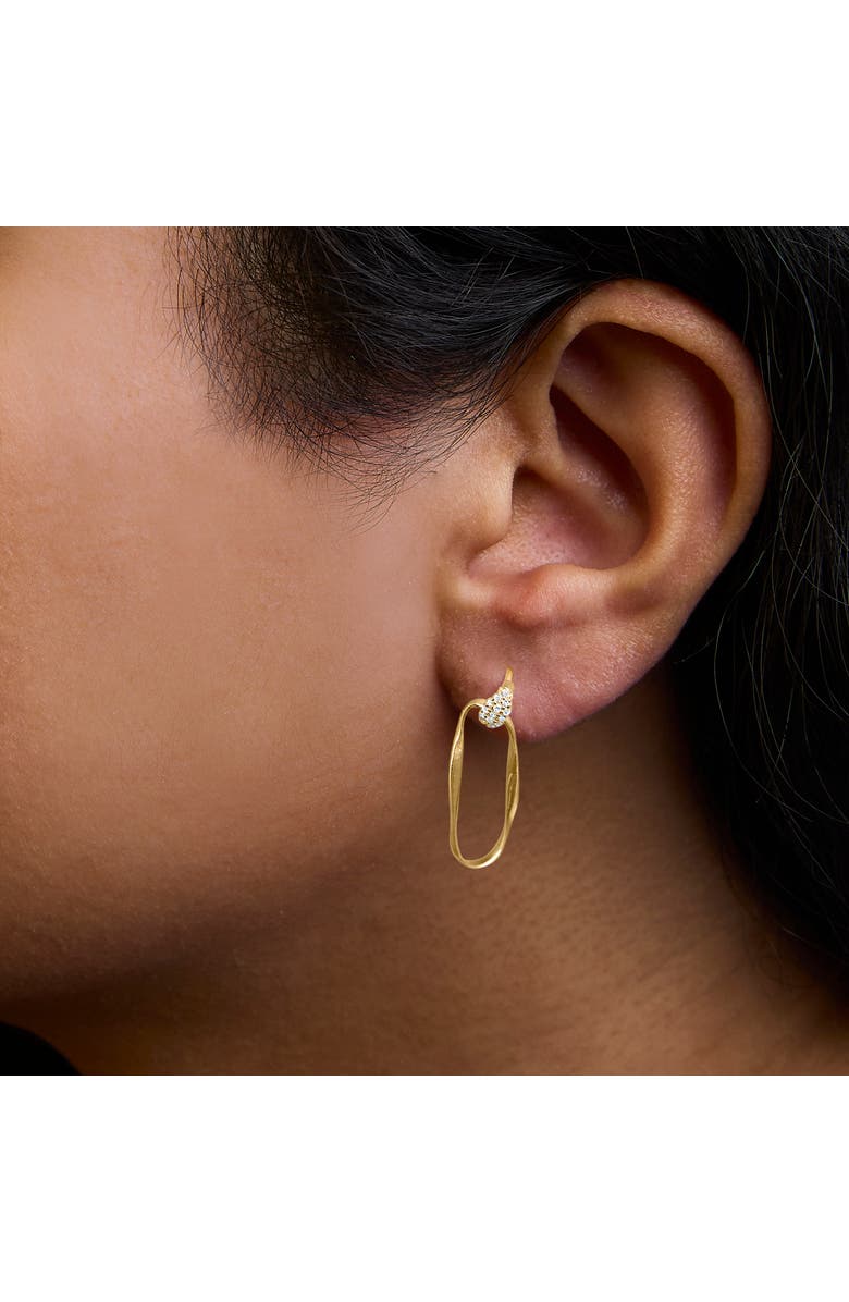 Haus of Brilliance 14K Yellow Gold Plated Silver 1/10 Cttw Diamond Textured Dangle Hoop Earrings, Alternate, color, Yellow