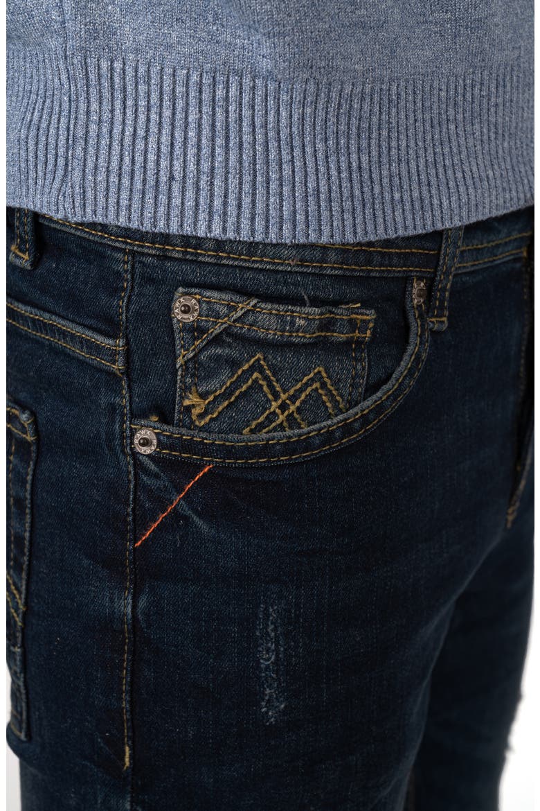 Kids' Raw X Rip & Repair Distressed Neon Stitch Jeans, Alternate, color, INDIGO