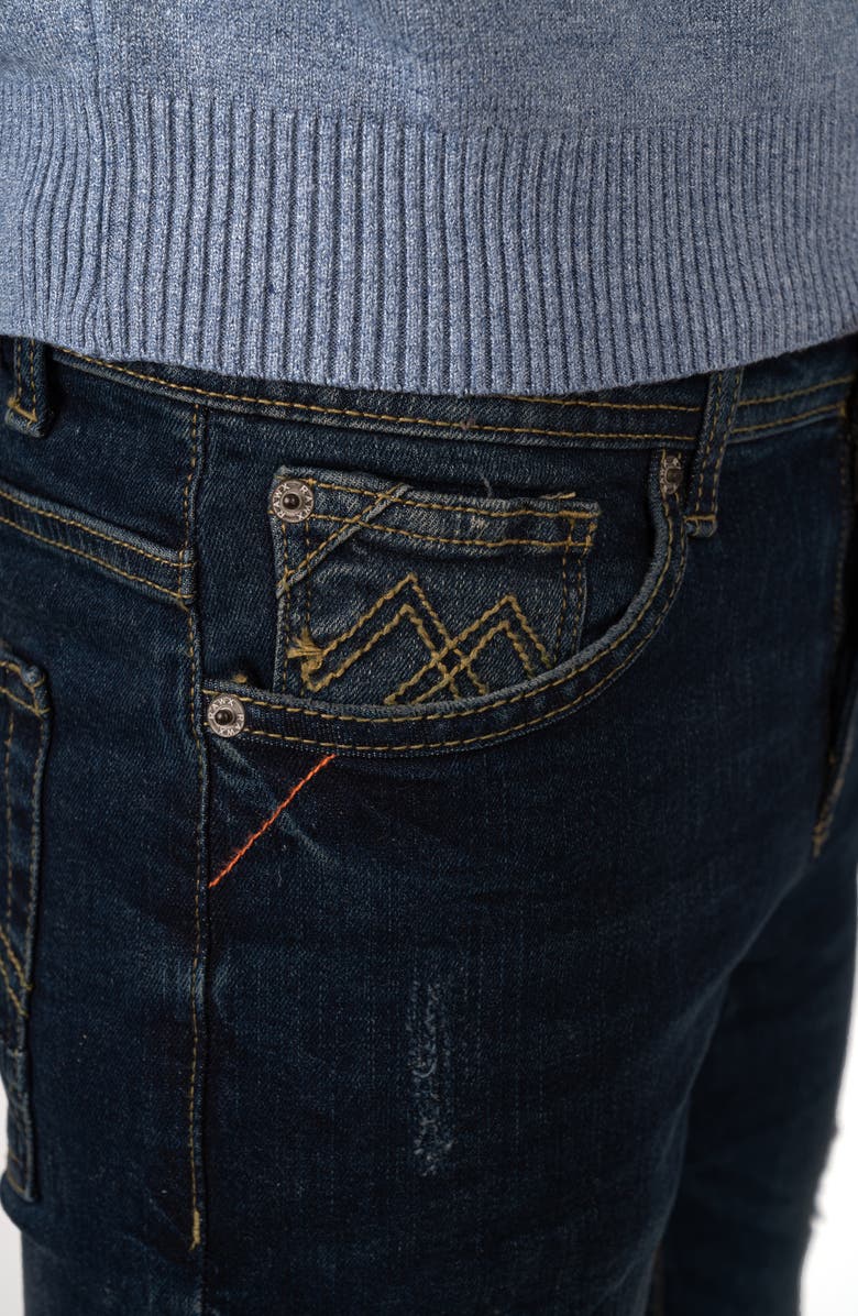 XRAY Kids' Raw X Rip & Repair Distressed Neon Stitch Jeans, Alternate, color, Indigo