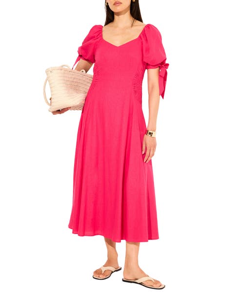 Linen Blend Tie Detail Maxi Dress