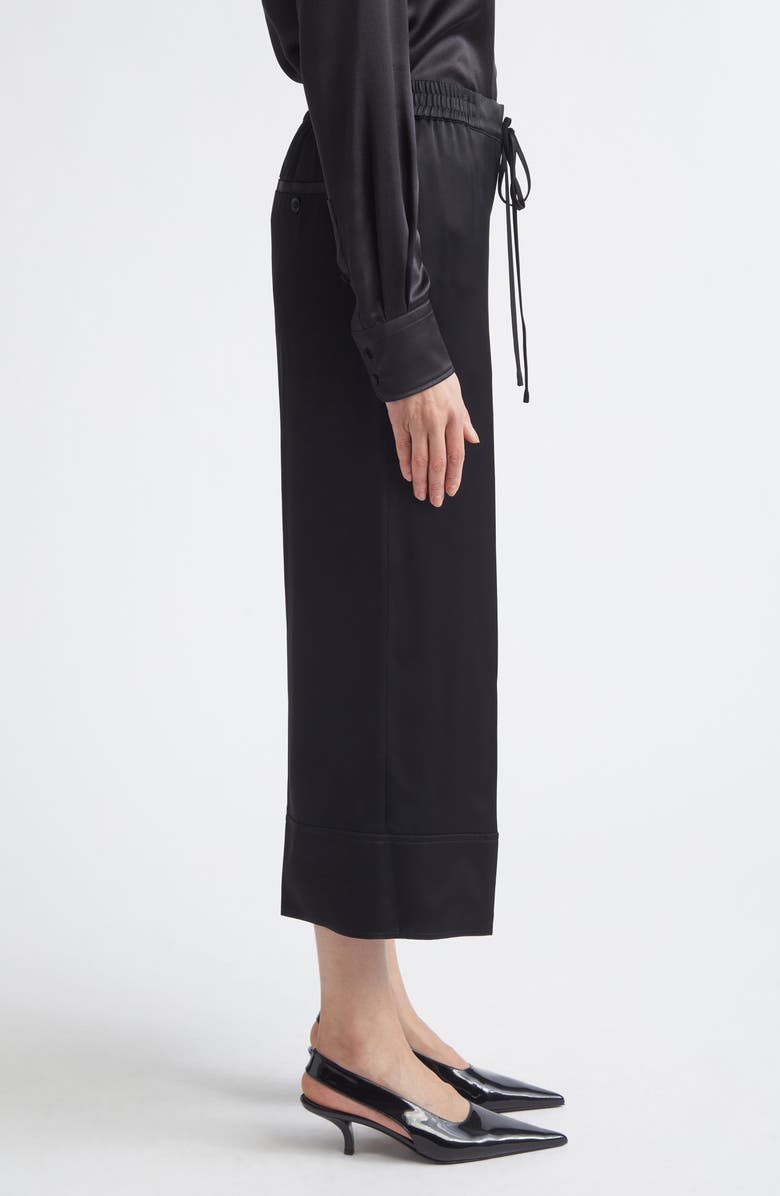 TOTEME Satin Drawstring Wide Leg Pants, Alternate, color, Black