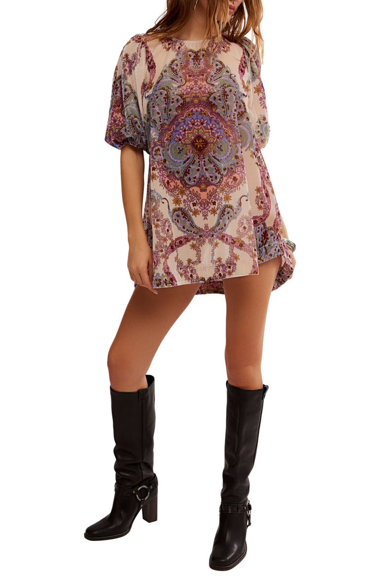 Maye Print Puff Sleeve Velvet Tunic Top, Main, color, TEA COMBO