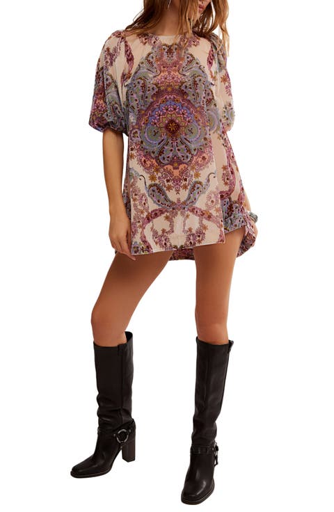 Maye Print Puff Sleeve Velvet Tunic Top