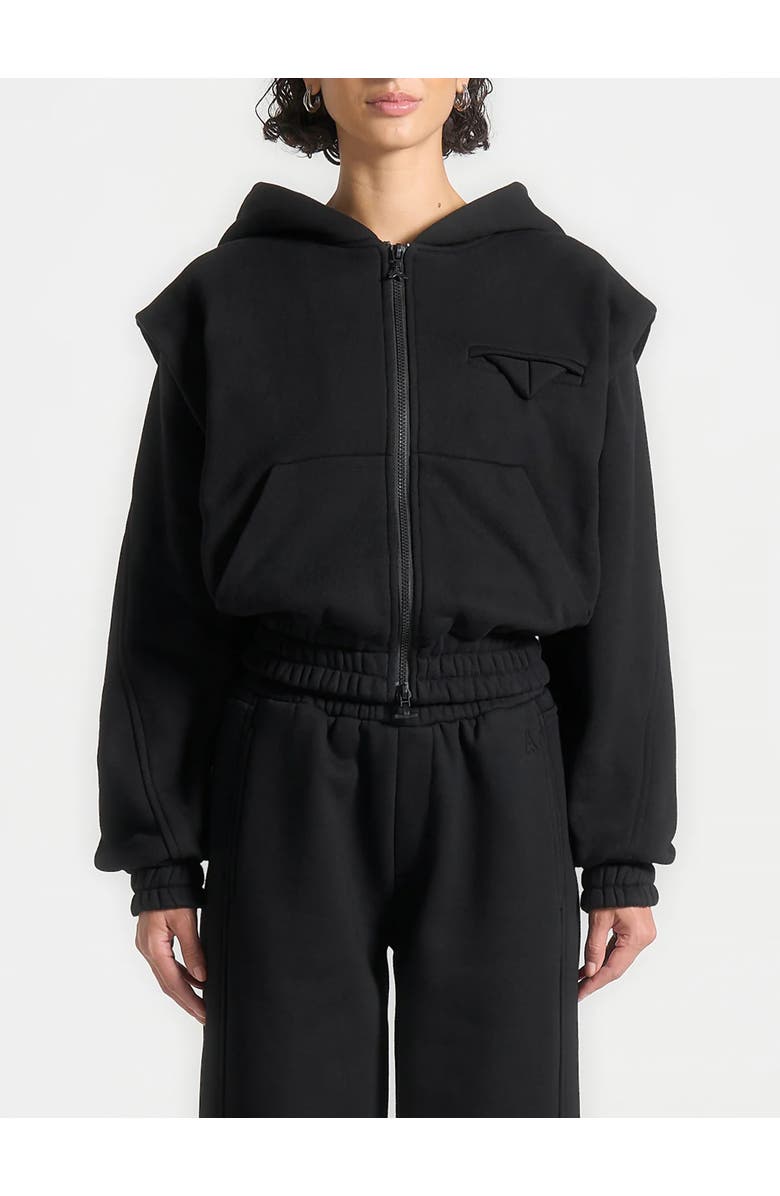 Manière De Voir Louna Wide Shoulder Zip Through Hoodie, Alternate, color, Black