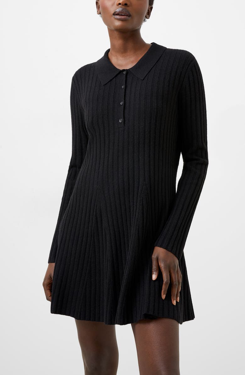 French Connection Vhari Long Sleeve Polo Sweater Minidress, Alternate, color, Black