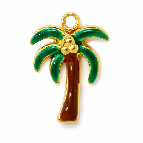 18K Yellow Gold Plated Enamel Palm Tree Charm