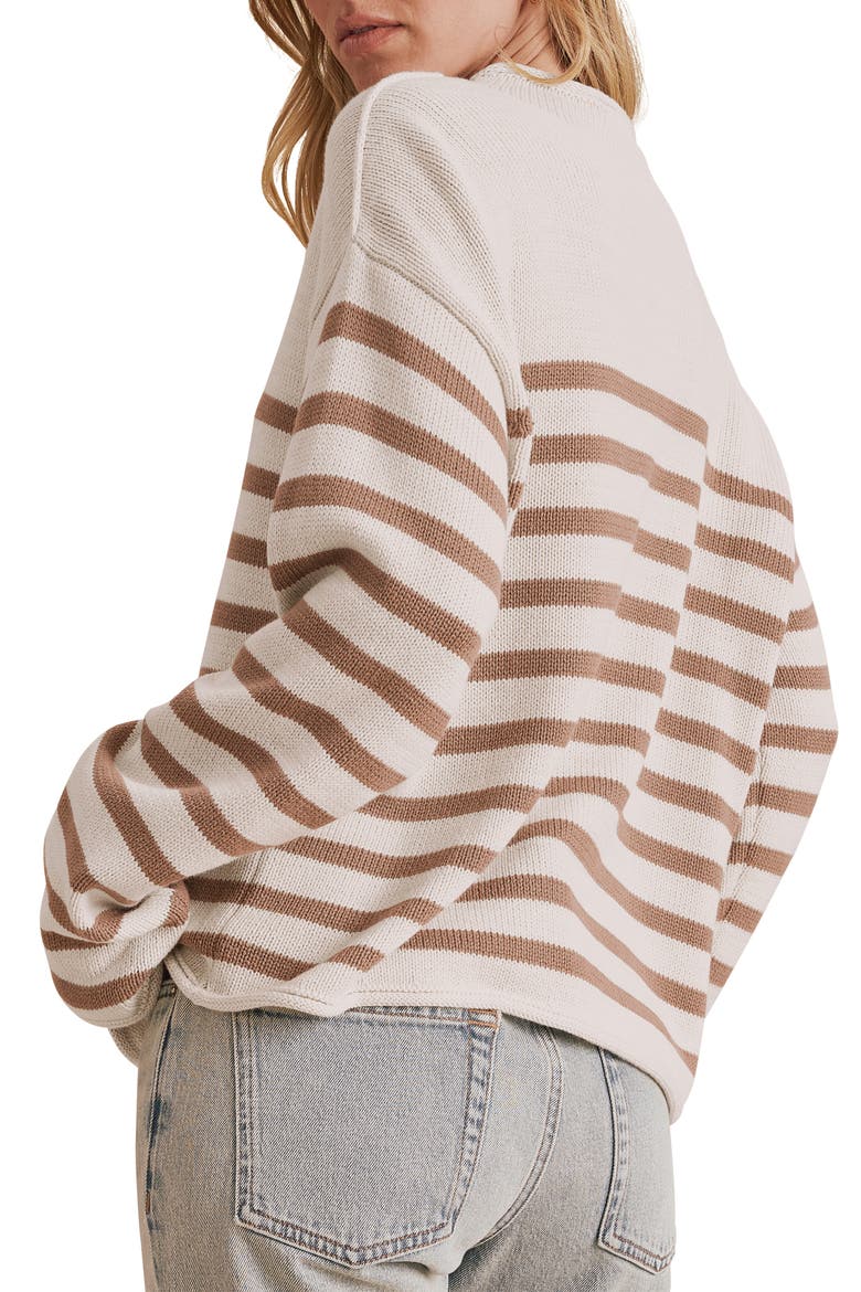 Elsie Stripe Cotton Blend Roll Edge Sweater, Alternate, color, PALE OAK HEATHER/ TAUPE