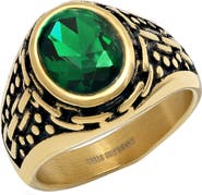 STEELTIME Men's 18k Gold Plated Imitation Stone Signet Ring