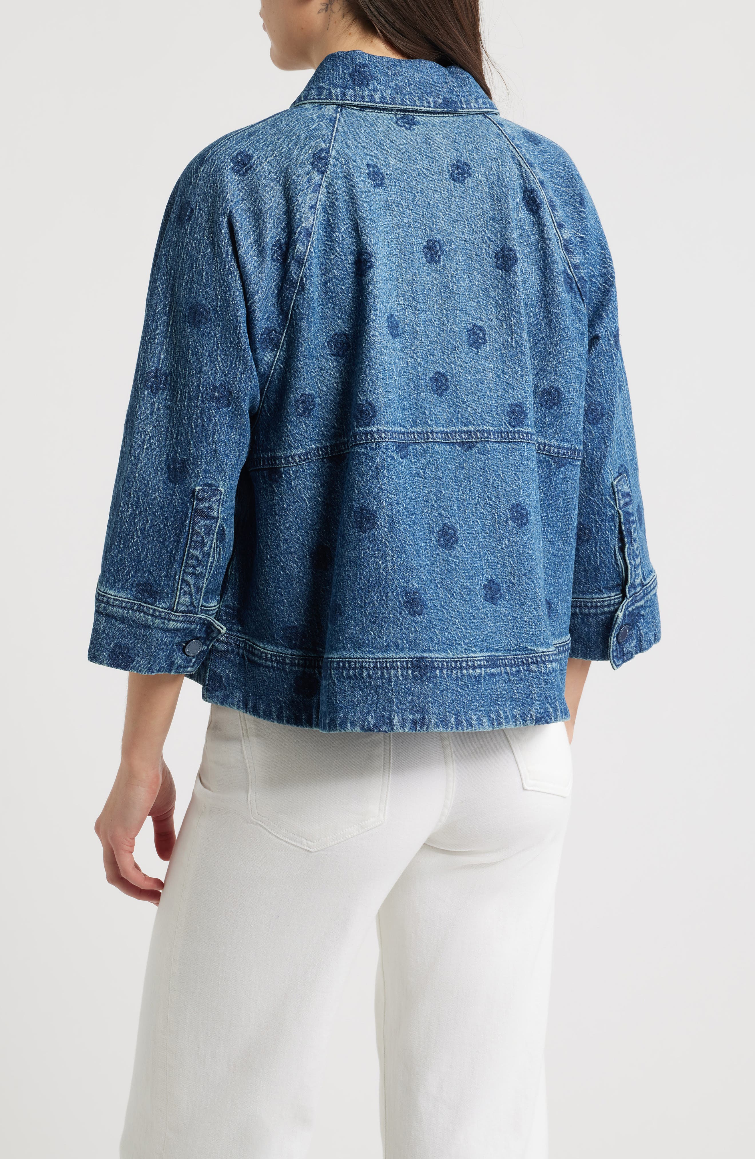 Floral Embroidered Swing Denim Jacket - image 2