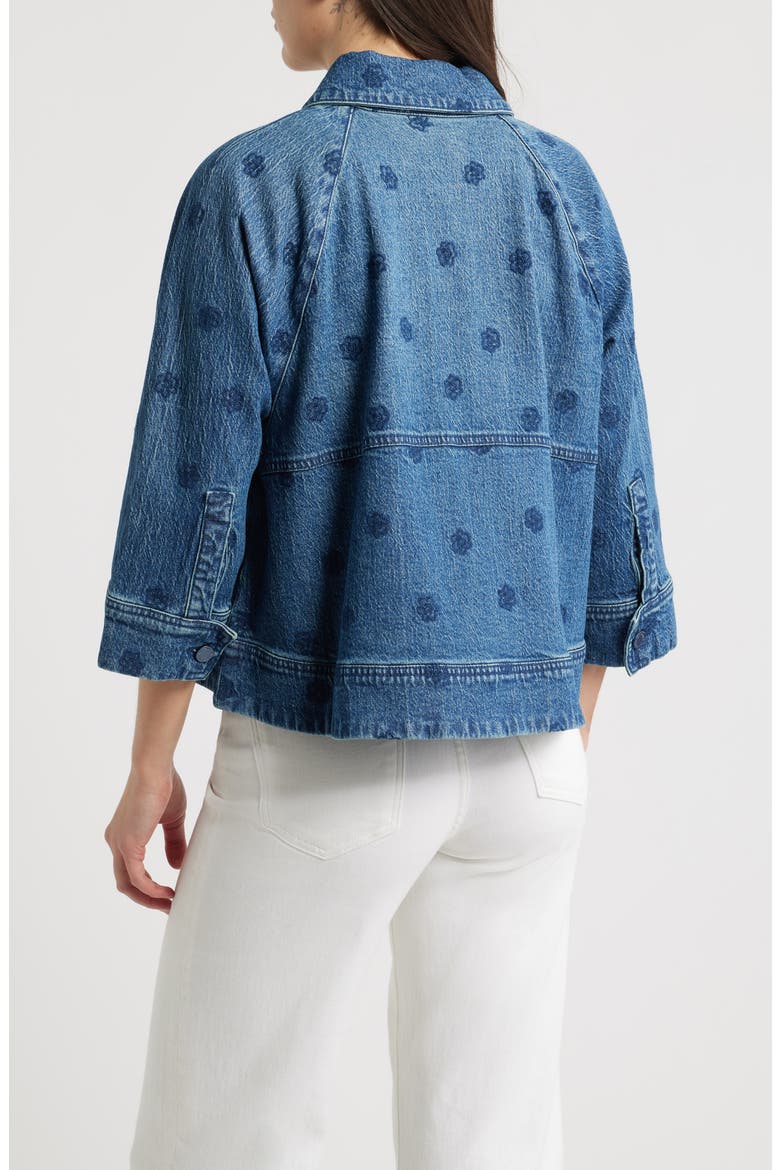 Floral Embroidered Swing Denim Jacket, Alternate, color, BLUE