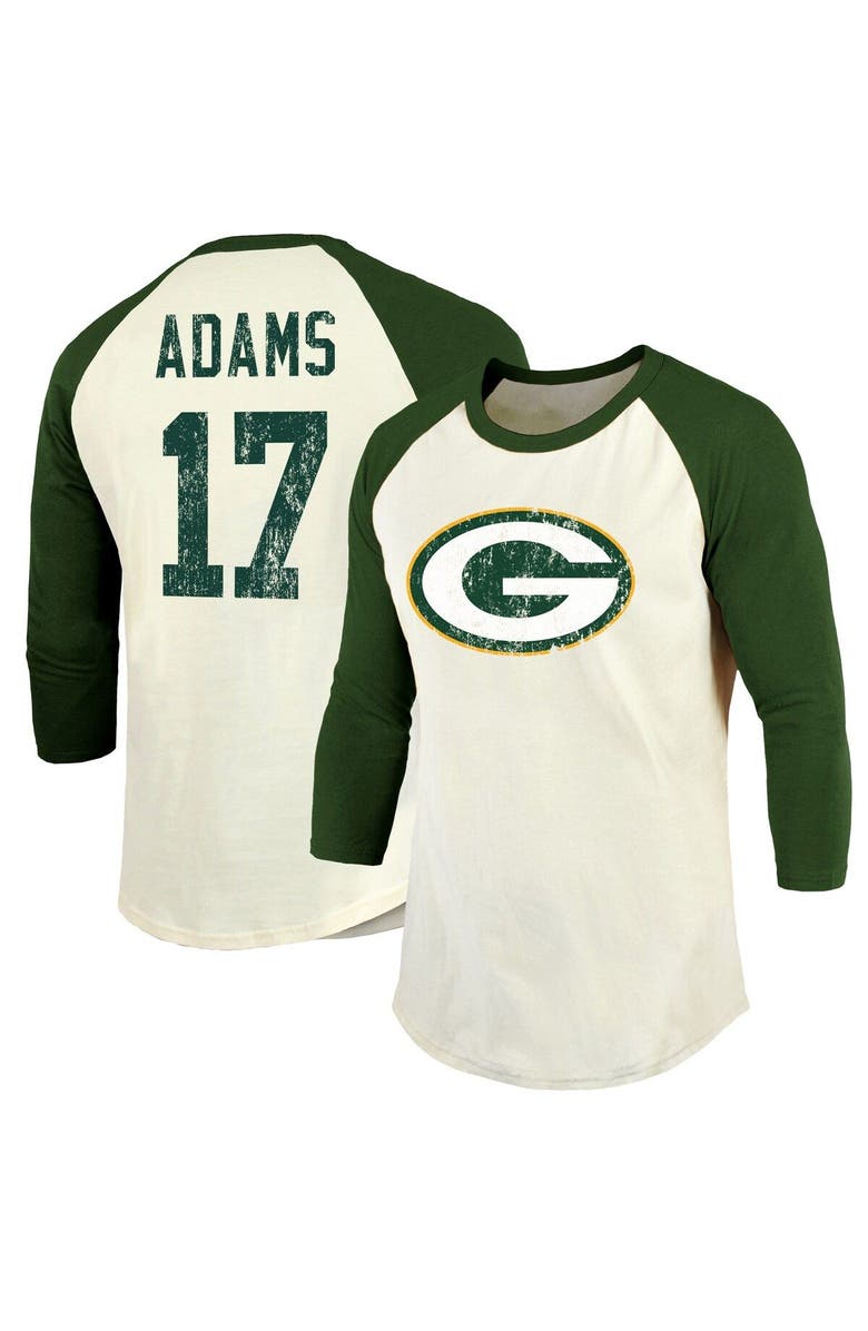 Majestic Threads Men's Fanatics Branded Davante Adams Cream/Green Green Bay Packers Vintage Player Name & Number Raglan 3/4-Sleeve T-Shirt, Main, color, 