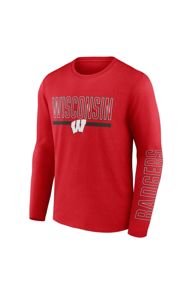 FANATICS Men's Fanatics Branded Red Wisconsin Badgers Modern Two-Hit Long Sleeve T-Shirt, Alternate, color, 
