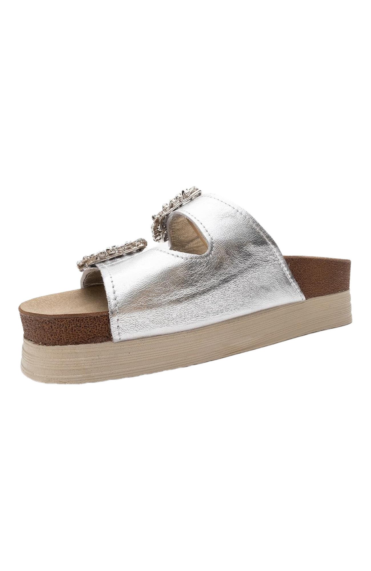 Forever & Always Shoes Polacca Leather Slide Sandal, Alternate, color, Silver Leather