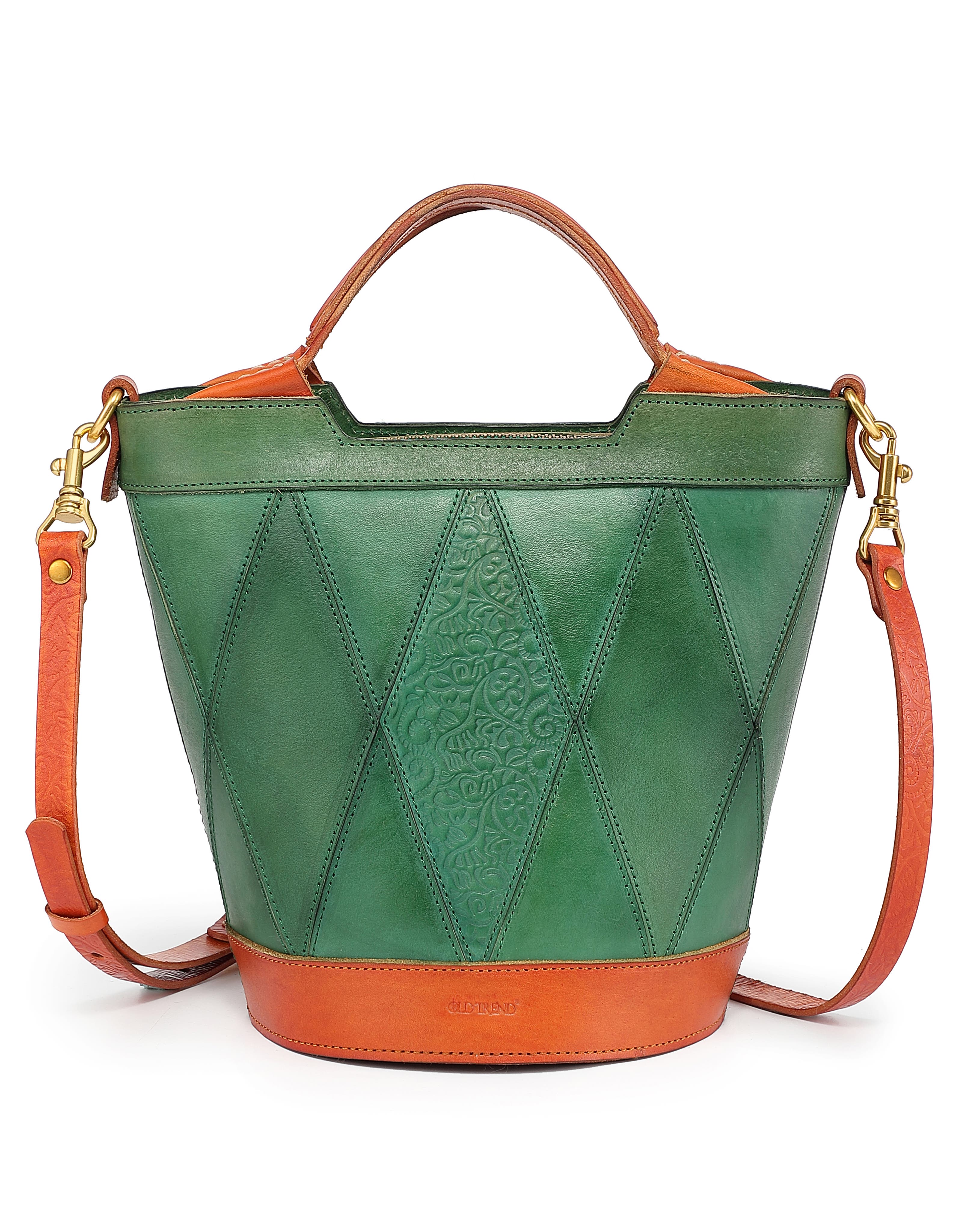 Primrose Genuine Leather Embossed Mini Bucket Tote, Main, color, Green