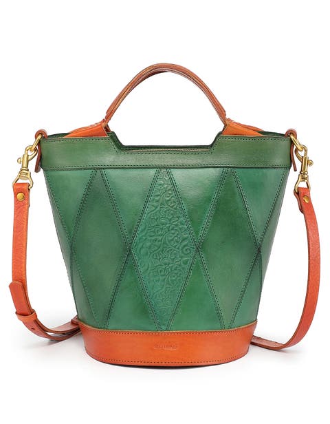 Primrose Genuine Leather Embossed Mini Bucket Tote