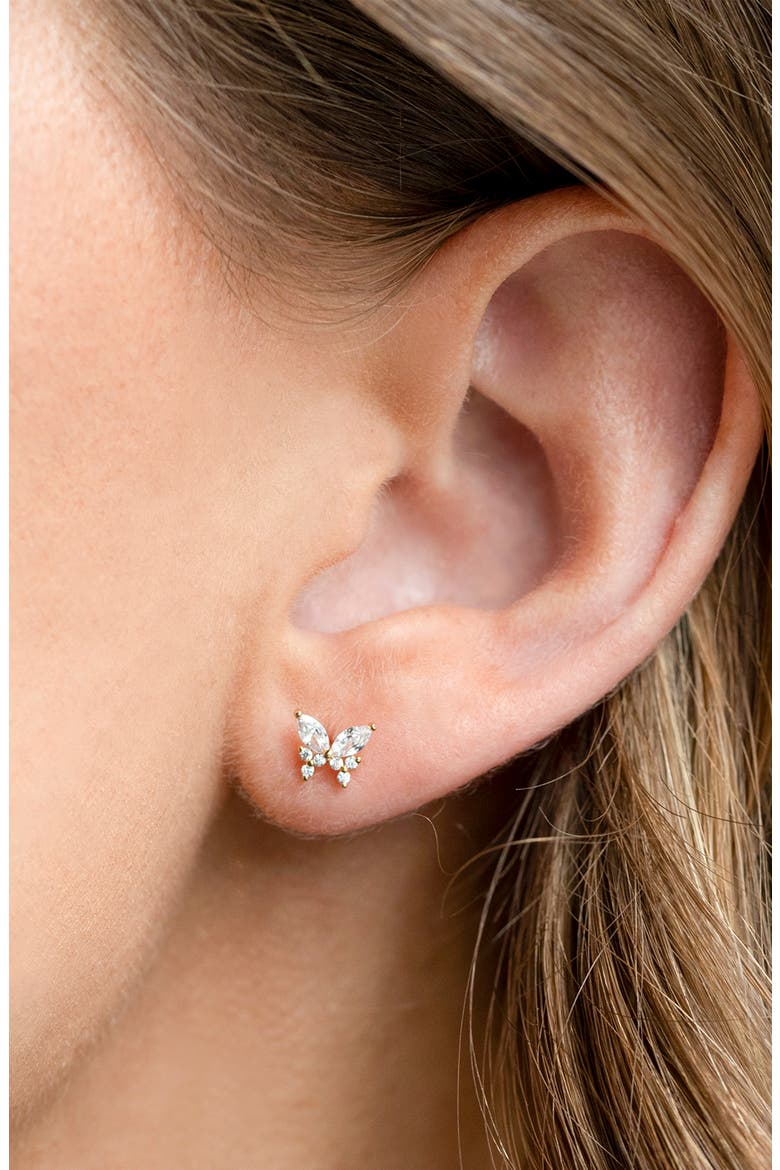 Remember Me Butterfly Stud Earrings, Alternate, color, GOLD
