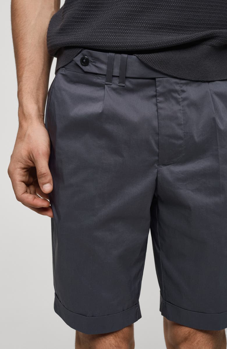 MANGO Pleated Cotton Blend Bermuda Shorts, Alternate, color, Dark Navy
