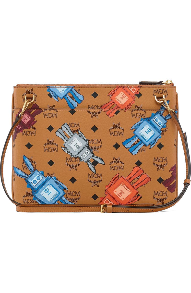 MCM Aren Crossbody Pouch in Rabot Visetos, Alternate, color, Cognac