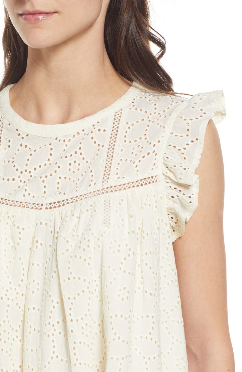 Madewell Eyelet Ruffle Sleeve Minidress, Alternate, color,