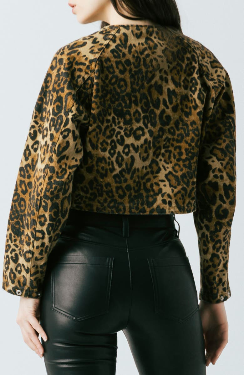 BLANKNYC Crop Leopard Print Denim Jacket, Alternate, color, Hear Me Roar