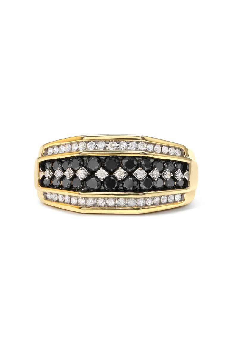 Men's Yellow Gold Plated Silver 1 1/2 Ctw White and Black Diamond Cluster Ring, Main, color, Yellow Gold over Silver