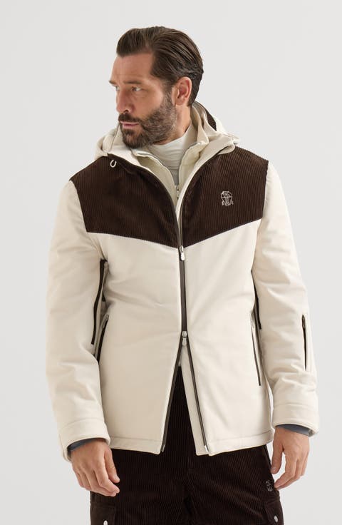 Techno fabric and cotton corduroy Mountain jacket with Thermore® padding, hood and logo