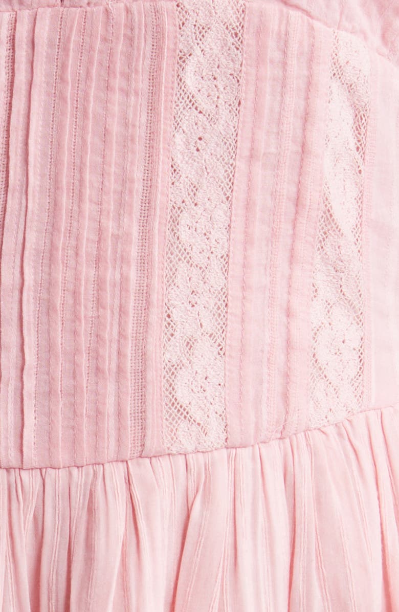 LoveShackFancy Mirelle Pleated Lace Trim Cotton Minidress, Alternate, color, 