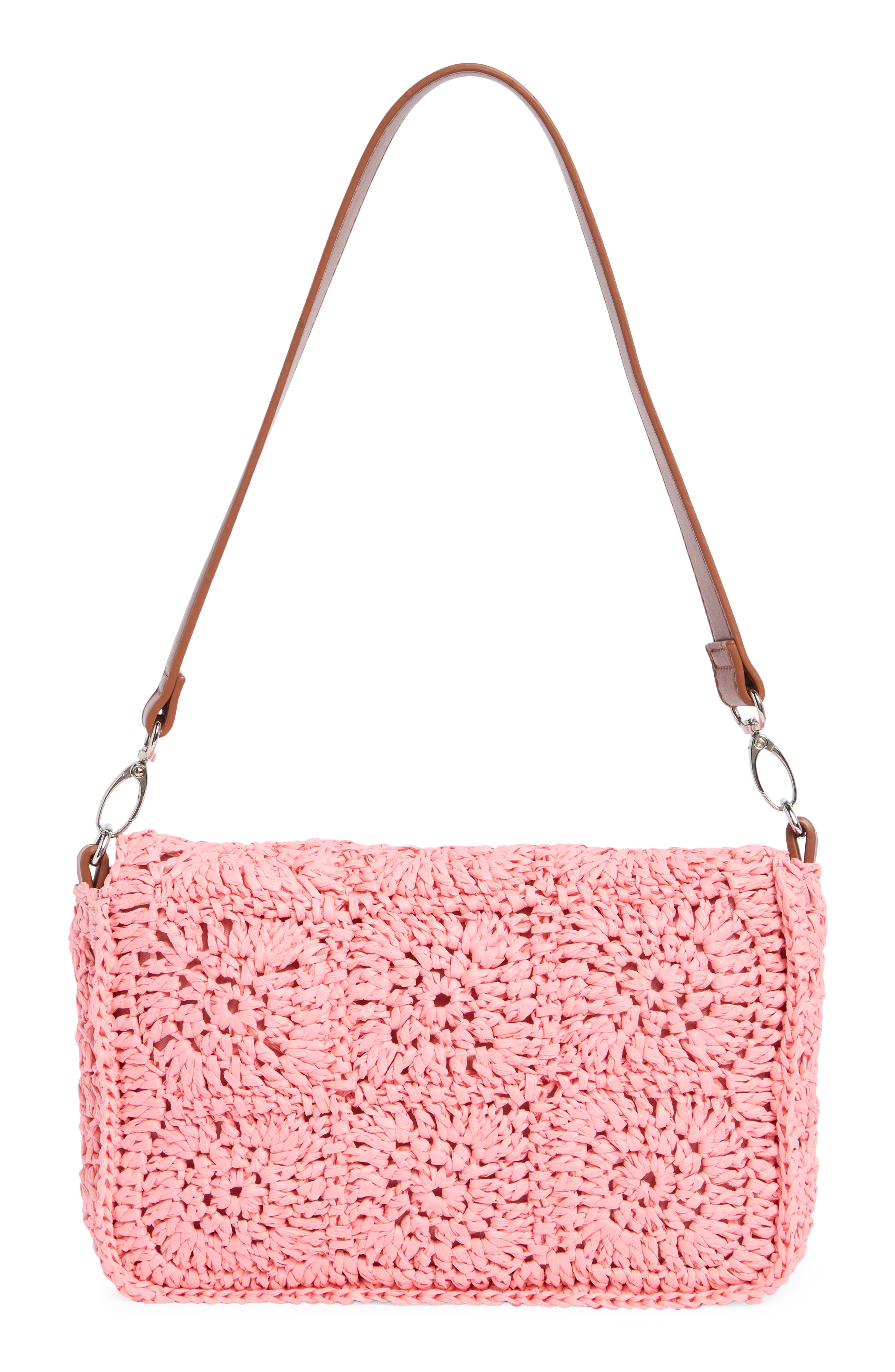 Collection XIIX Crochet Squares Raffia Shoulder Bag, Alternate, color, Peach