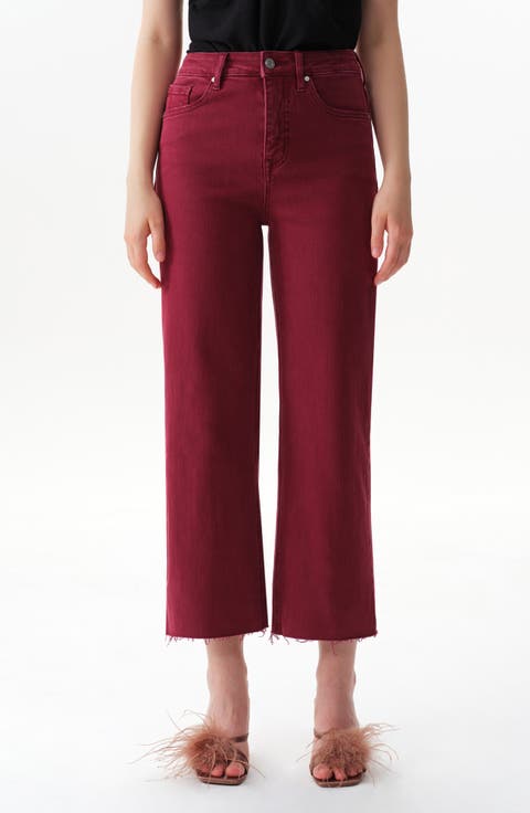 High Waist Raw Hem Wide Leg Jeans