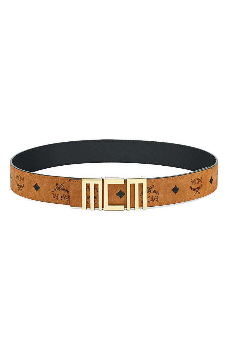 MCM Reversible Leather Logo Buckle Belt, Alternate, color, 