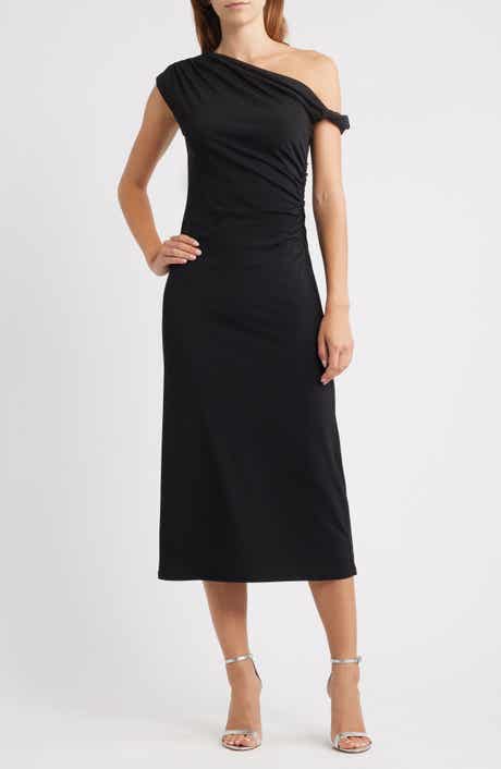WAYF Tara One-Shoulder Cocktail Midi Dress