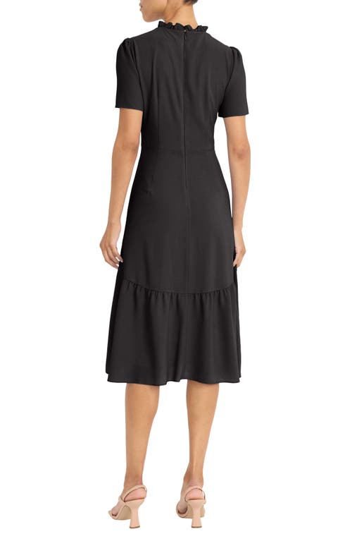 Maggy London Short Sleeve Ruffle Midi Dress In Black