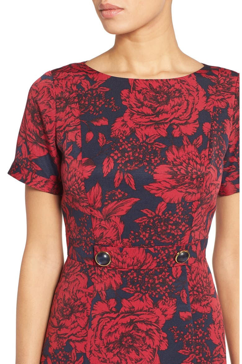 Embellished Jacquard Sheath Dress, Alternate, color, CHERRY/ NAVY