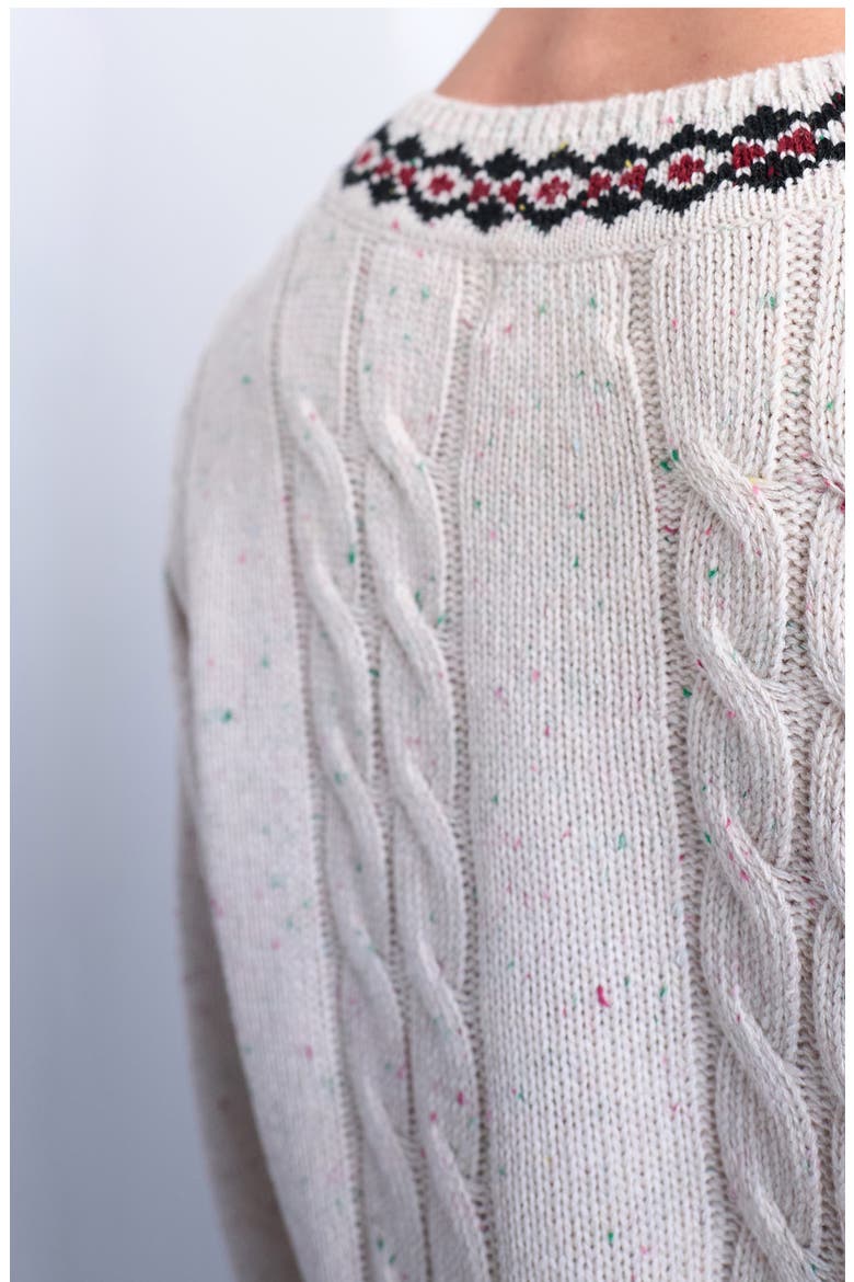 V-Neck Cable Nep Sweater, Alternate, color, ECRU