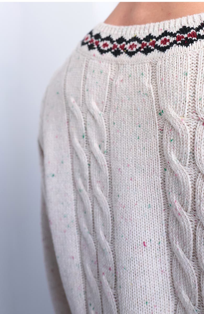 Topman V-Neck Cable Nep Sweater, Alternate, color, Ecru