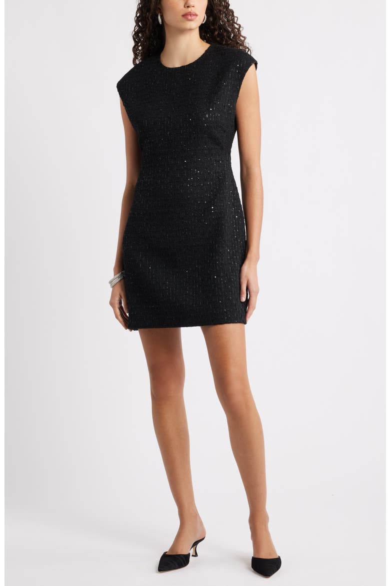 Bouclé Minidress, Main, color, BLACK
