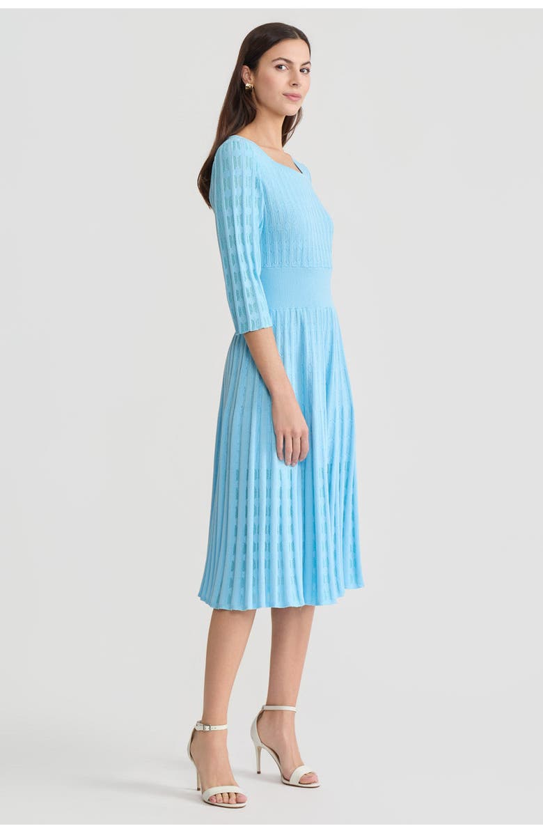 Ming Wang Linear Pointelle Tonal Knit Fit-N-Flare Midi Dress, Alternate, color, Serene