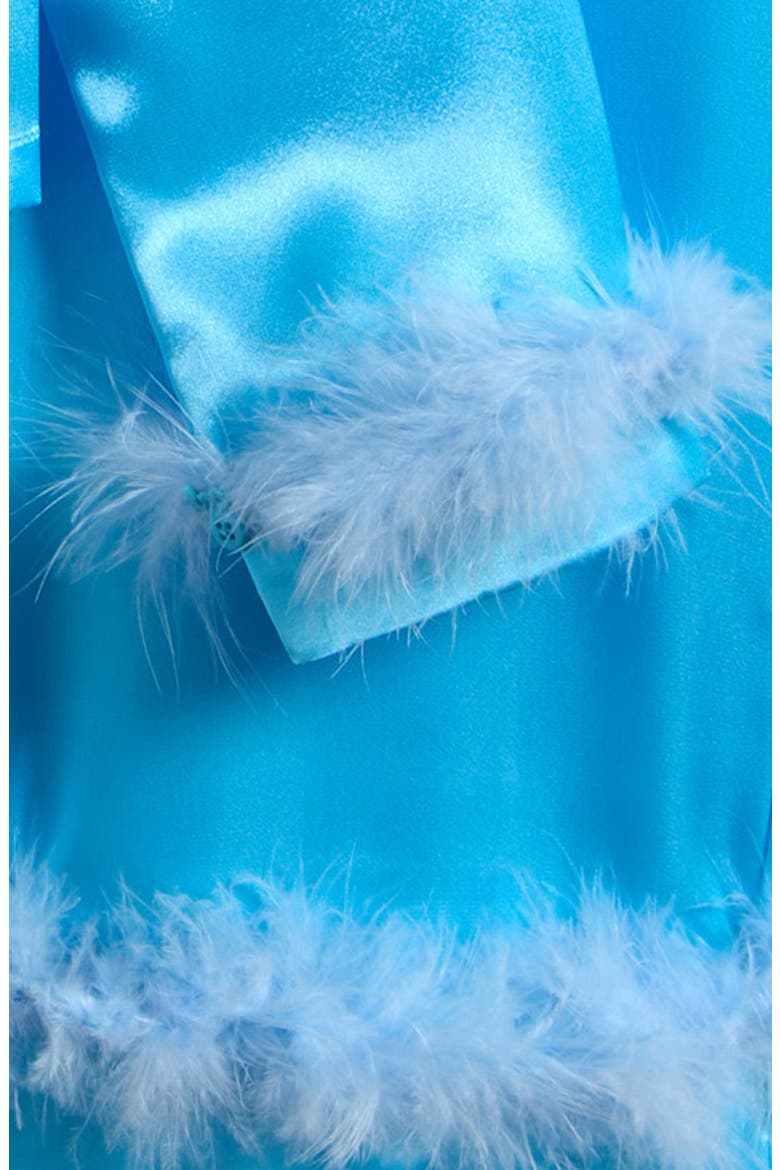 Kids' Faux Fur Trim Satin Pajamas, Alternate, color, BLUE