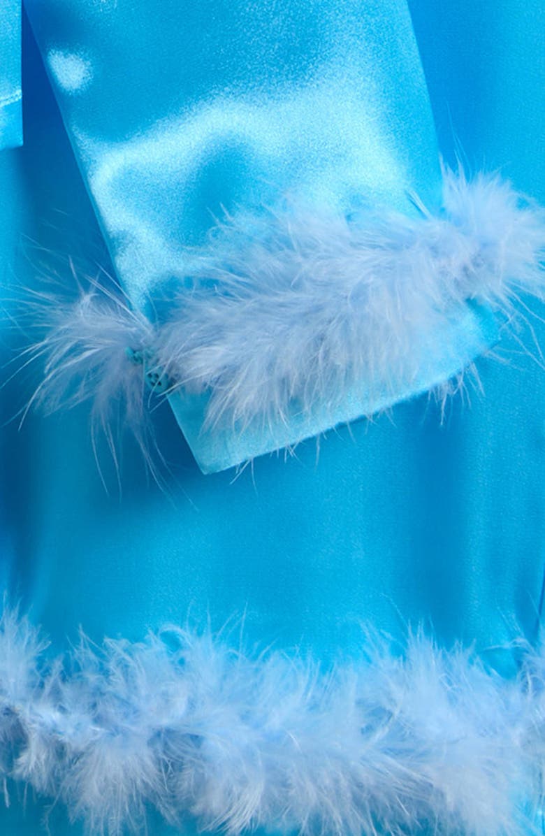 Ava & Yelly Kids' Faux Fur Trim Satin Pajamas, Alternate, color, Blue