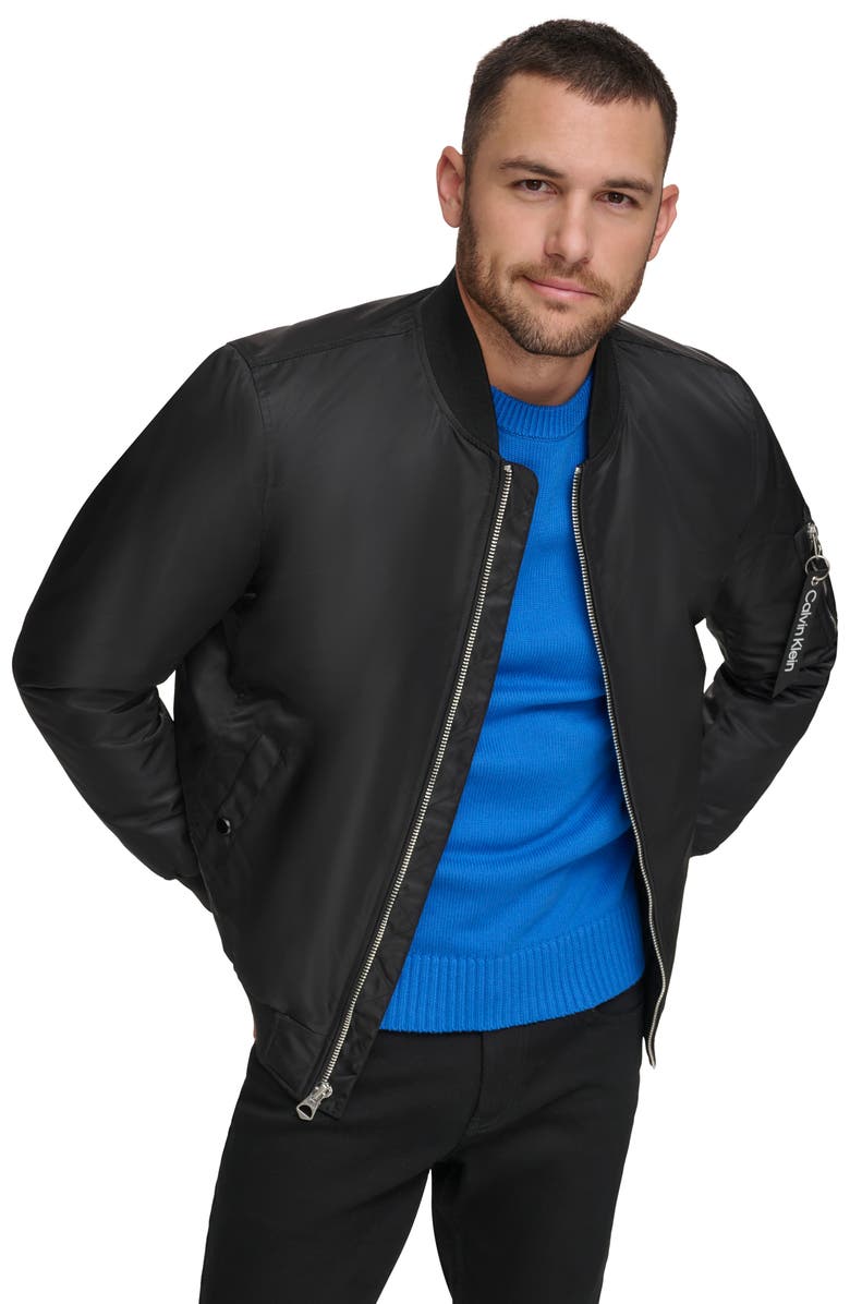 Calvin Klein Satin Bomber Jacket, Alternate, color, 