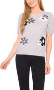 CeCe Groovy Flower Short Sleeve Sweater