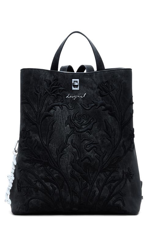 Flower Embossed Faux Leather Backpack