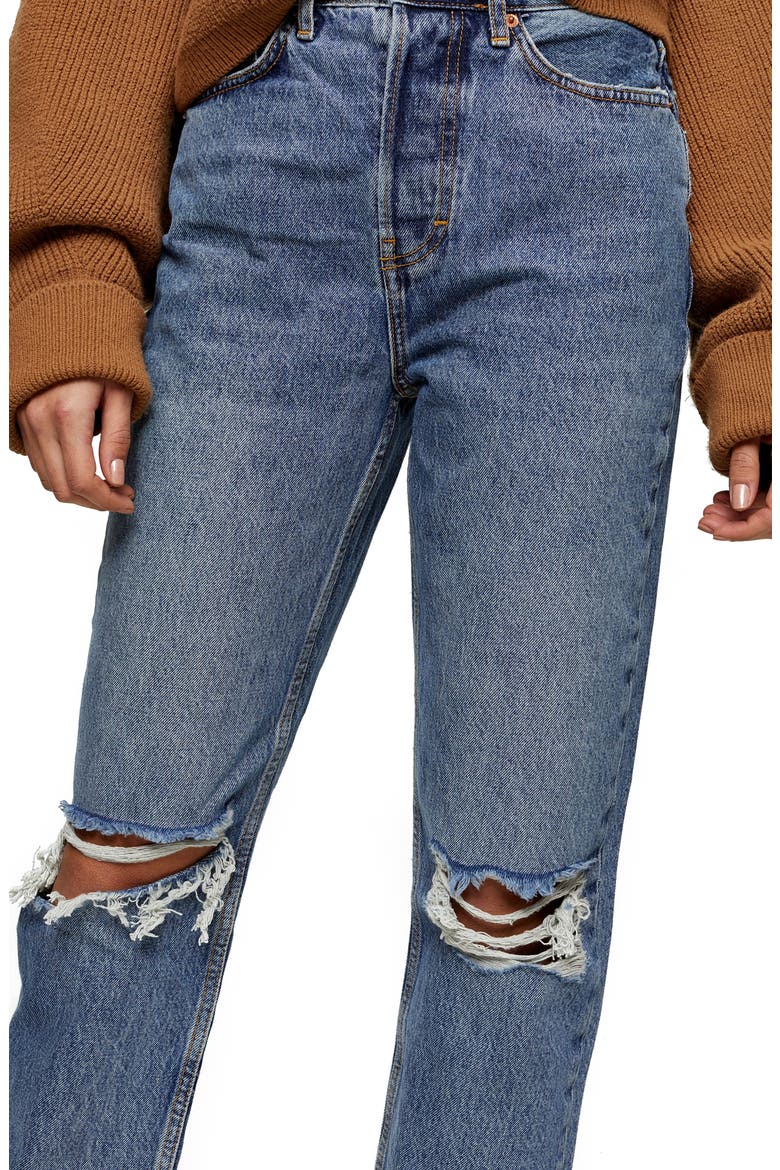 Ripped Dad Jeans, Alternate, color, MID DENIM