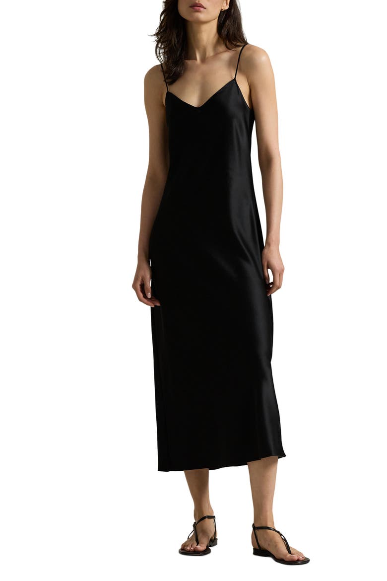 Double Face Satin Slipdress, Main, color, POLO BLACK