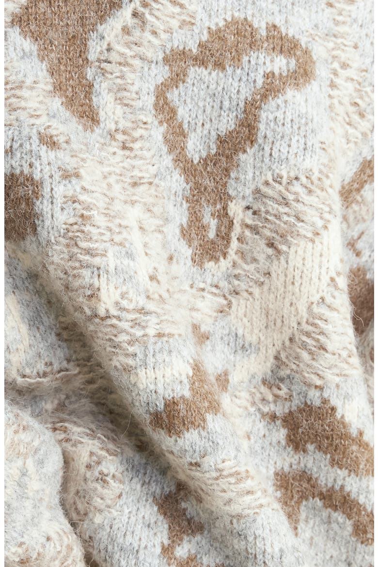 Intarsia Pattern Crewneck Sweater, Alternate, color, CREAM/ HEATHER GREY