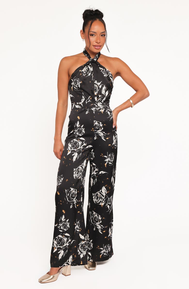 Petal & Pup Raelynn Floral Halter Jumpsuit, Alternate, color, Black Floral