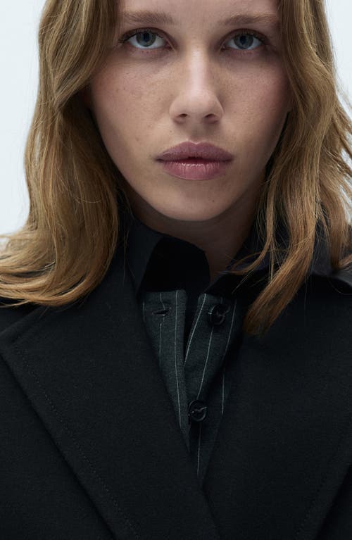 Mango Double Breasted Longline Coat In Black