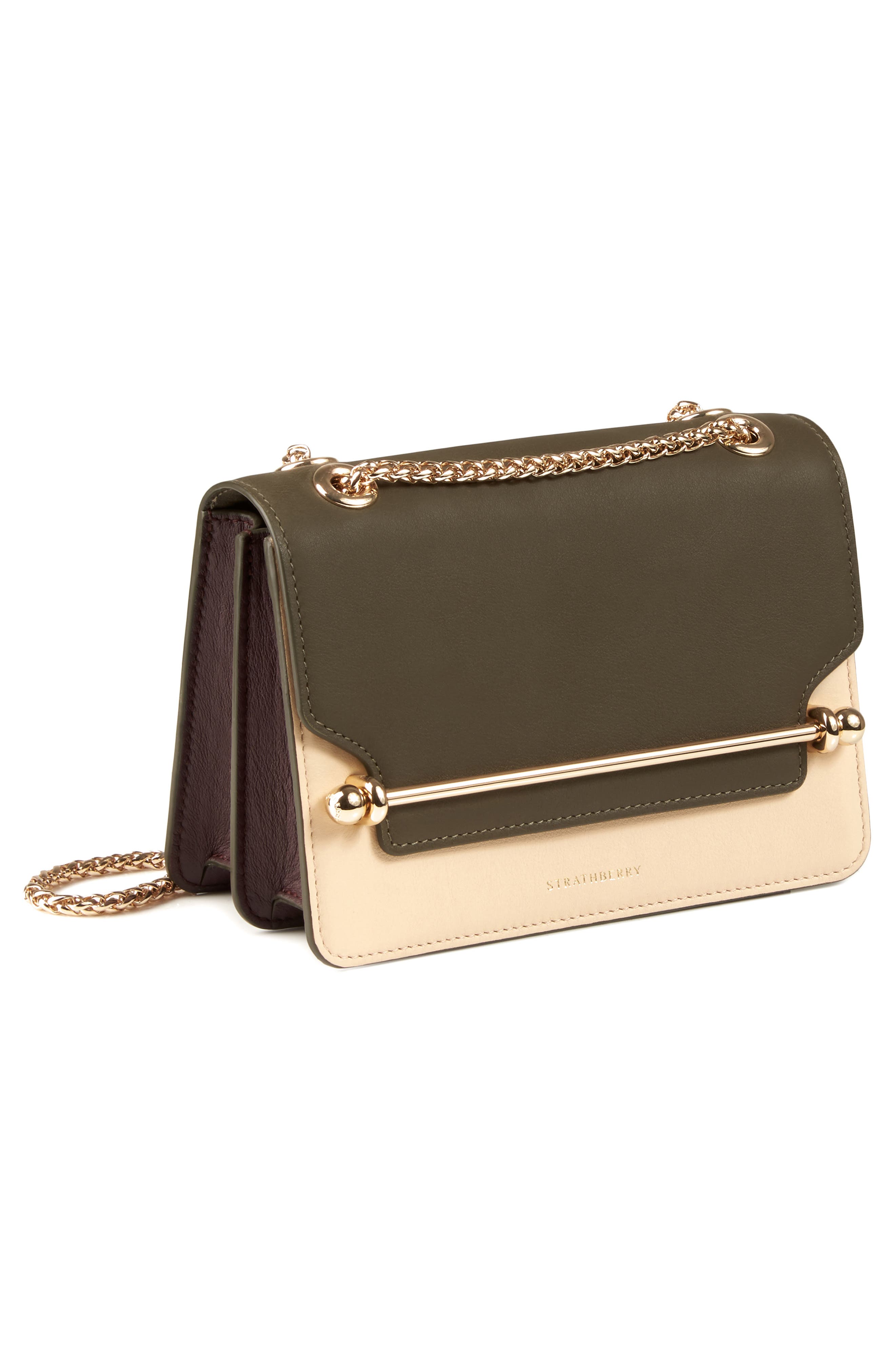 Mini East/West Tricolor Leather Crossbody Bag, Alternate, color, FOREST/ SAND/ BURGUNDY