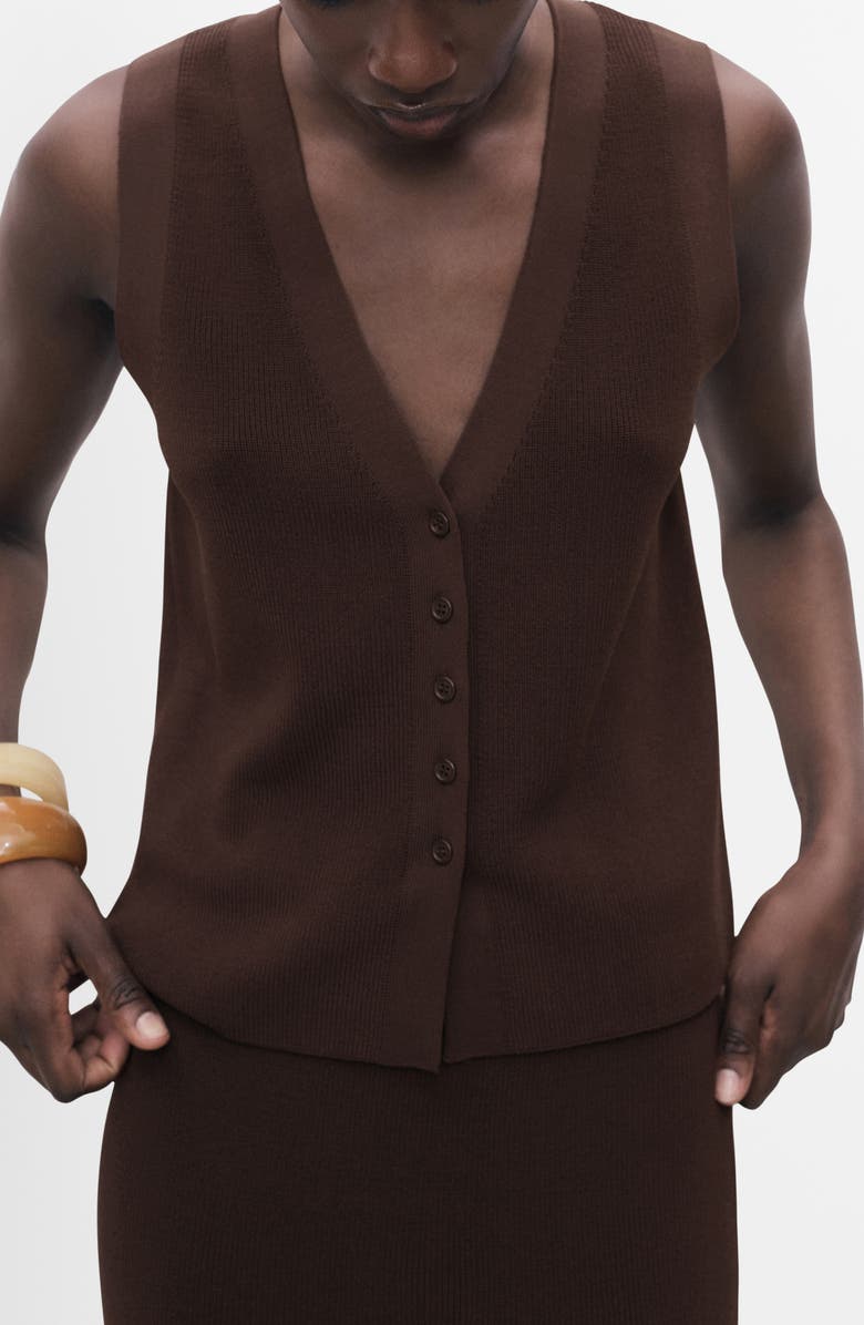 MANGO Button Front Knit Vest, Main, color, Chocolate